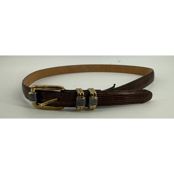 Brighton Embossed Snakeskin Leather Belt Size Large 34 Brown Mixed Metal Buckle - Picture 1 of 8